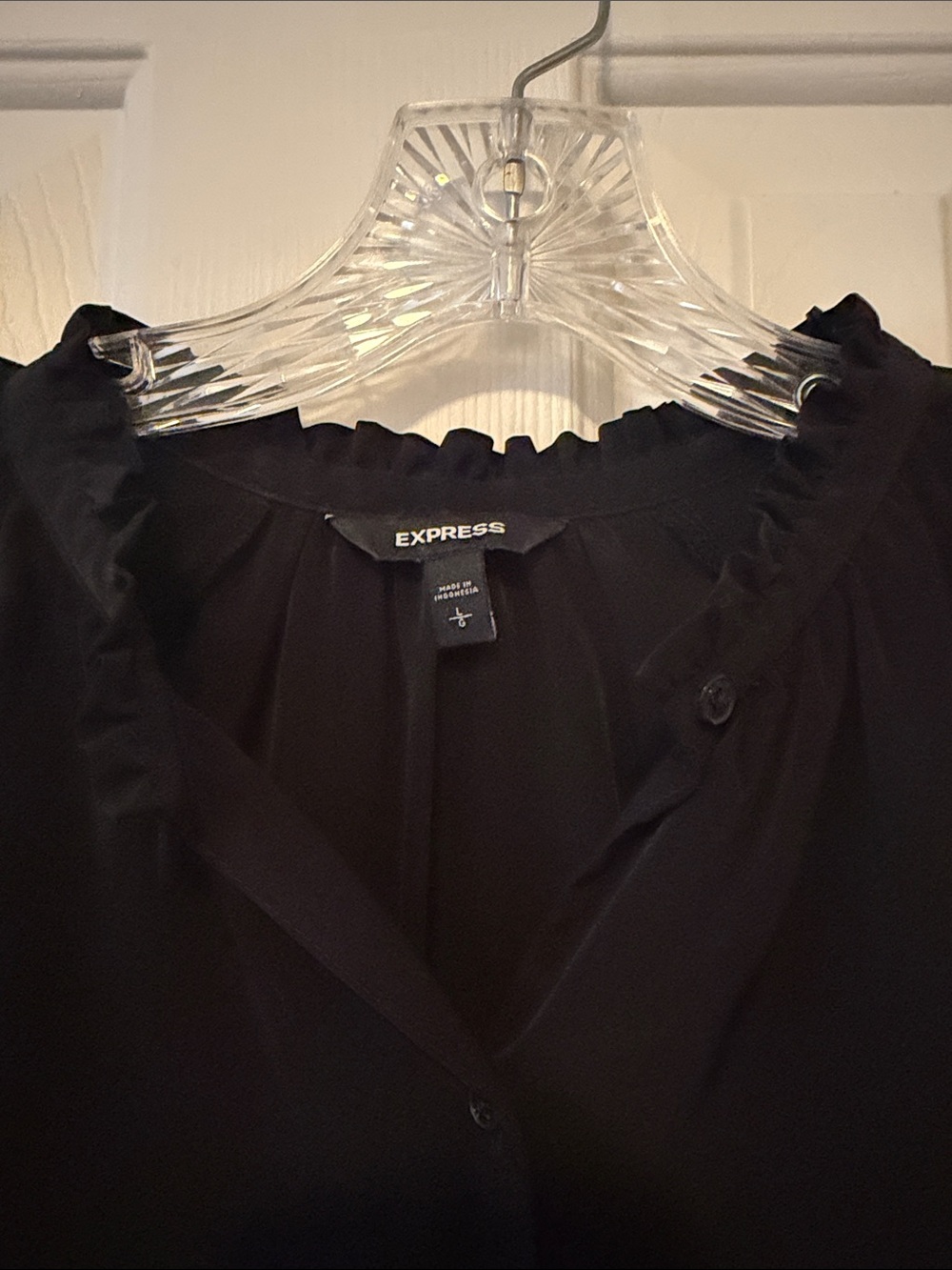 Express Black Button-Front Ruffle Collar Blouse - Picture 2 of 7